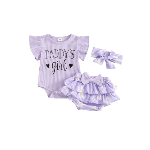 Licupiee Daddys Girls Baby Clothes Fly Sleeve Romper Top Floral Shorts Outfits +Heaband Newborn Baby Girl Summer Clothes 0-18Months