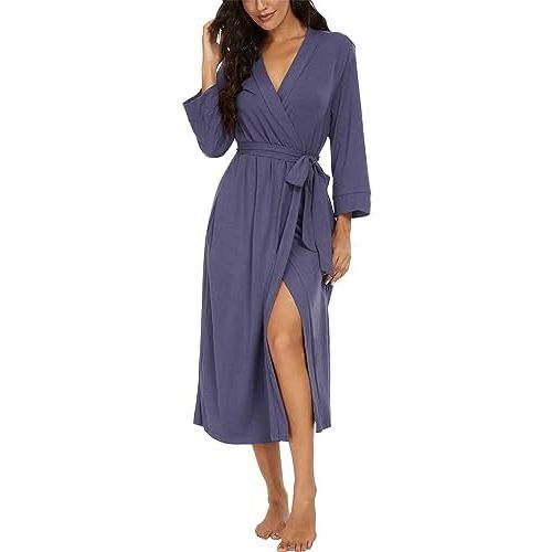 VINTATRE Women Kimono Robes Long Knit Bathrobe Lightweight Soft Knit Sleepwear V-neck Casual Ladies Loungewear