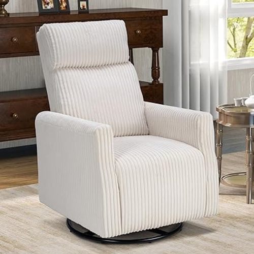 CANMOV Swivel Rocker Chair for Nursery, Swivel Accent Chair with High Back and Arms, Corduroy Glider Chair Swivel Chairs for Living Room Bedroom Nursery, Beige