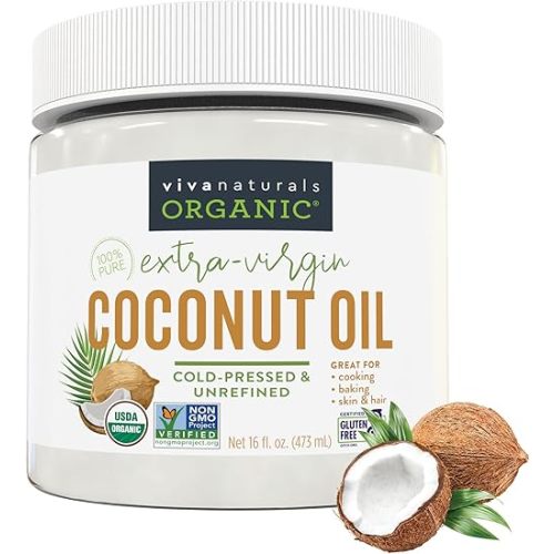 Viva Naturals Organic Coconut Oil, 16 fl oz – Unrefined, Cold-Pressed Extra Virgin Coconut Oil, USDA Organic & Non-GMO, Natural Cooking Oil, Hair Oil & Skin Oil
