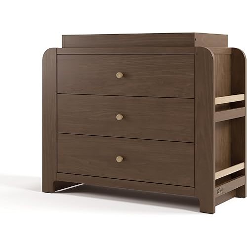 Graco Read-with-Me 3 Drawer Chest with Bookshelves and Removable Changing Topper (Hazelnut with Driftwood) - GREENGUARD Gold Certified, Nursery & Kids' Bedroom Wood Chest with Spacious Storage