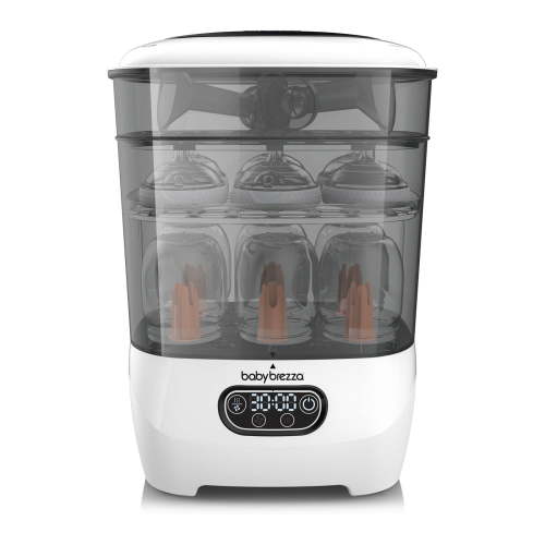 Baby Brezza Bottle Sterilizer and Dryer Advanced Electric Steam Sterilization Machine Universal Sterilizing for All Bottles: Plastic Glass Pacifiers Breast Pump Parts - HEPA Filtration White
