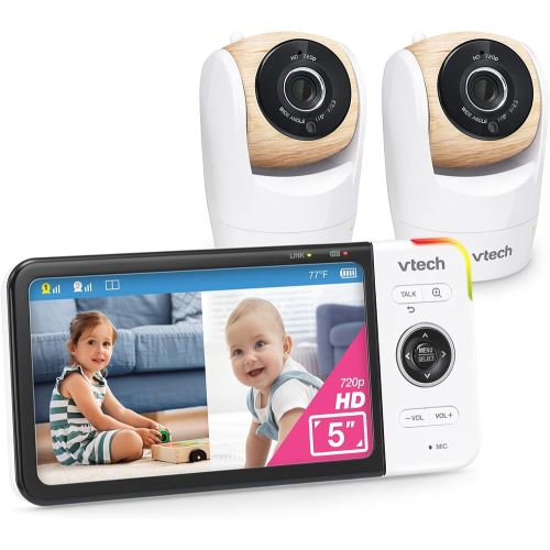 VTech VM928-2HD 5” 720p HD Display 2 Cameras Baby Monitor,110 Wide Angle View,Remote Pan-Tilt-Zoom,Night Vision,Up to 1000ft Range,Temperature Sensor,9 Soothing Sounds & Lullabies,2-Way Talk,No WiFi