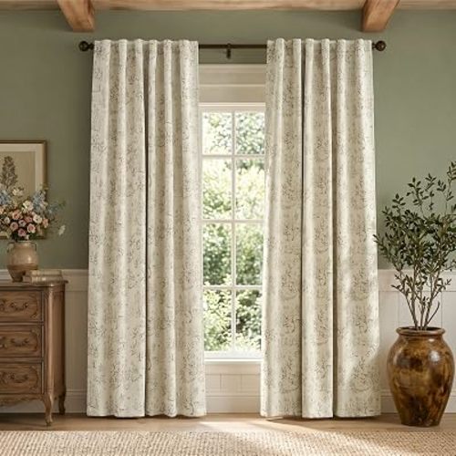 jinchan Woodland Blackout Curtains for Kids Bedroom Nursery Whimsical Cottagecore Bunny Botanical Room Darkening Drapes Taupe on Beige Farmhouse Nature-Inspired Decor 84 Inch Back Tab 2 Panels