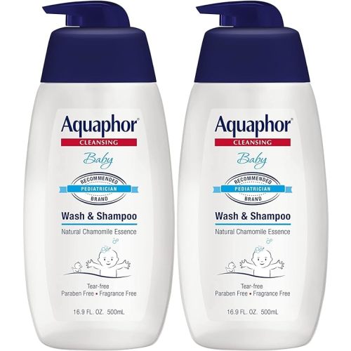 Aquaphor Baby Wash and Shampoo - Mild, Tear-free 2-in-1 Solution for Baby’s Sensitive Skin - 16.9 fl. oz. Pump - Pack of 2