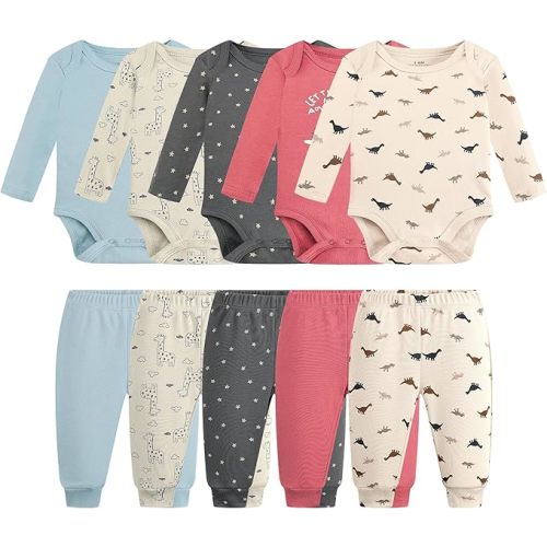 Baby Newborn Layette 10-Piece Clothing Sets Soft Cotton Bodysuits Pants Sets for Baby Boys Girls Toddler Unisex