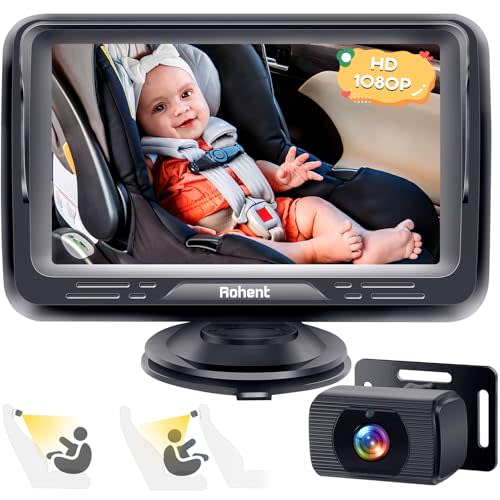 Rohent Baby Car Camera HD 1080P - Rear-Facing Infant Monitor with Night Vision, 150° Wide-Angle Lens, Anti-Glare Screen, Easy Install, 360° Adjustable Display