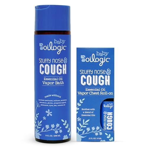 Oilogic Stuffy Nose & Cough Vapor Bath & Roll-On Essential Oil for Babies & Toddlers - Gentle Baby Bath Essentials Soothe & Comfort - Pediatrician-Tested & Safe for Babies