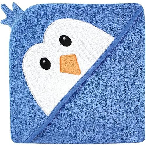 Luvable Friends Unisex Baby Cotton Animal Face Hooded Towel, Blue Penguin, One Size