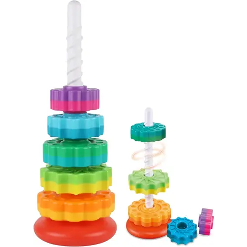 Baby Spinning Stacking Toys for Toddlers 1-3, Rainbow Ring Stacker Montessori Toys for Babies 6-12 Months, 1 2 3 One Year Old Girl Boy Christmas Birthday Gifts, Autism Sensory Learning Toy