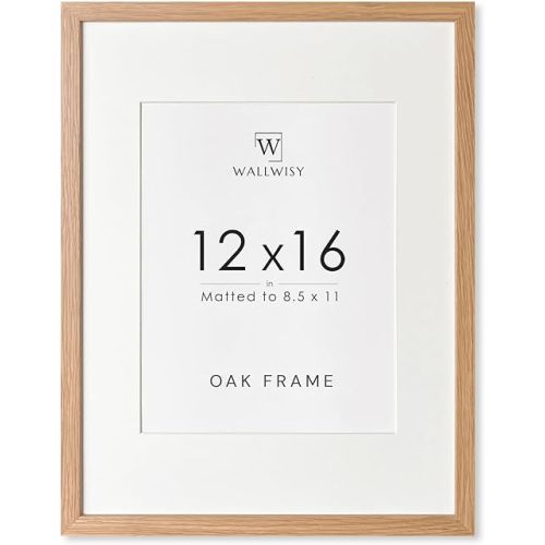 12x16 Solid Oak Picture Frame, 12x16 Wooden Photo Frame with Mat, 12"x16" Natural Oak Wood Frame for Wall, Set of 1