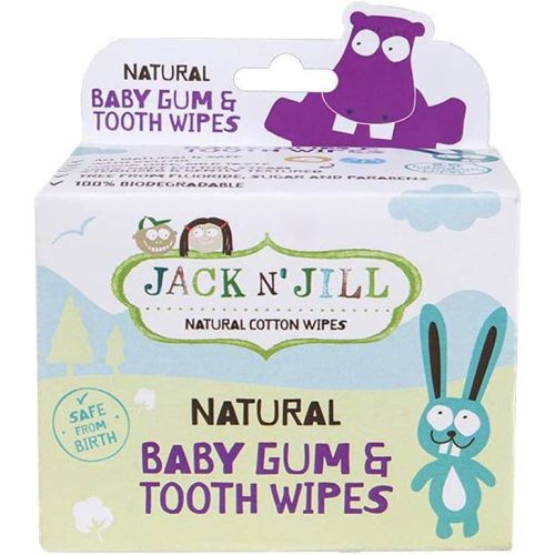 Jack N' Jill Baby Gum & Tooth Wipes - Natural & Safe, Contains only Water & Xylitol, Soft Sterilized Cotton, Free from Fluoride & Sugar, Baby Mouth Wipes - 25 Individually Wrapped Wipes