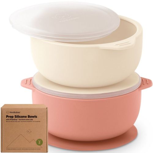 2-pack Prep Baby Bowls With Suctions & Lids, Silicone Bowls For Baby Boy, Girl, Toddler Suction Bowl, Kids Bowl Bpa-free (slate)