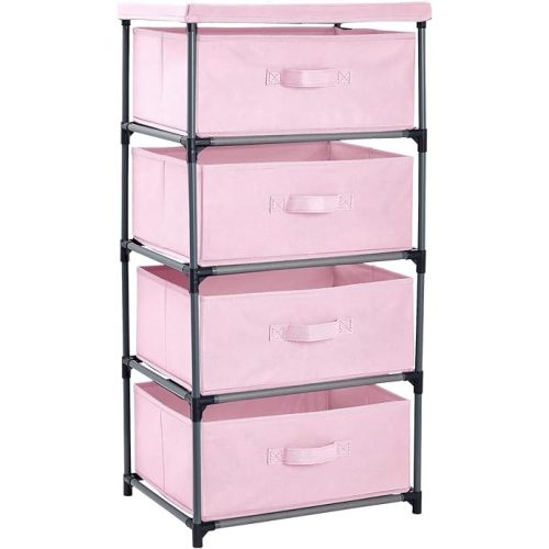 Juvale 4-Tier Tall Closet Dresser with Drawers - Clothes Organizer and Small Fabric Storage for Bedroom - Pink Dresser for Bedroom