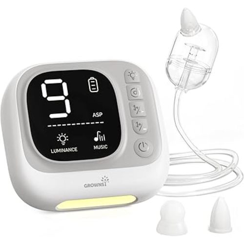 GROWNSY Nasal Aspirator for Baby, Hospital Grade Baby Nose Sucker, Electric Nose Suction with White Noise Function, Powerful 9 Levels Suction Adjustable, 4 Music and 7 Night Light Soothing