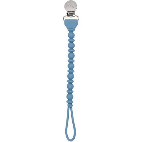Itzy Ritzy Silicone Pacifier Clip 100% Food Grade Silicone Pacifier Strap with Clip Keeps Pacifiers, Teethers & Small Toys in Place Features One-Piece Design & Silicone Cord (Blue)