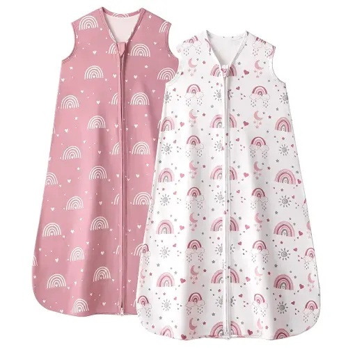 Baby Sleep Sack 0-6 Months, 0.5 TOG Wearable Blanket for Baby Boy and Girl, 2-Way Zipper Newborn and Infant Sleeping Bag 2 Pack, Lightweight Sleep Sacks Pink Rainbow（Small）