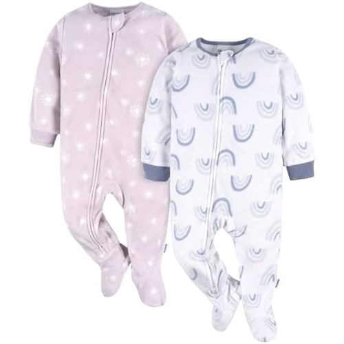 Gerber Baby Girls' Toddler Loose Fit Flame Resistant Fleece Footed Pajamas 2-Pack