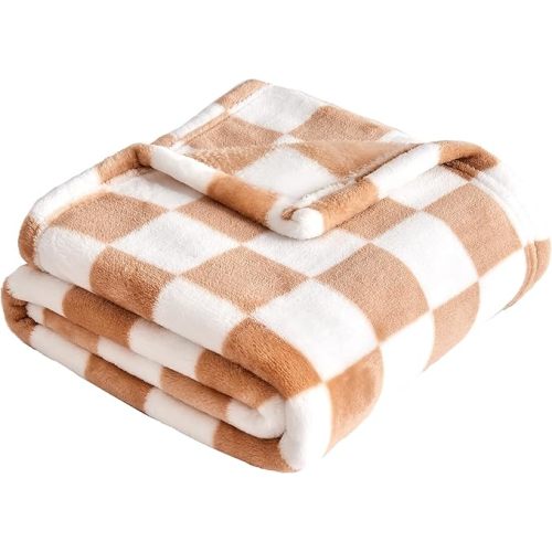 Yurhap Checkered Baby Blanket Fleece Baby Blankets Neutral for Boys Girls, Super Soft Warm Lightweight Infant Toddler Newborn Receiving Blankets for Crib Stroller, 30''x40'', Khaki