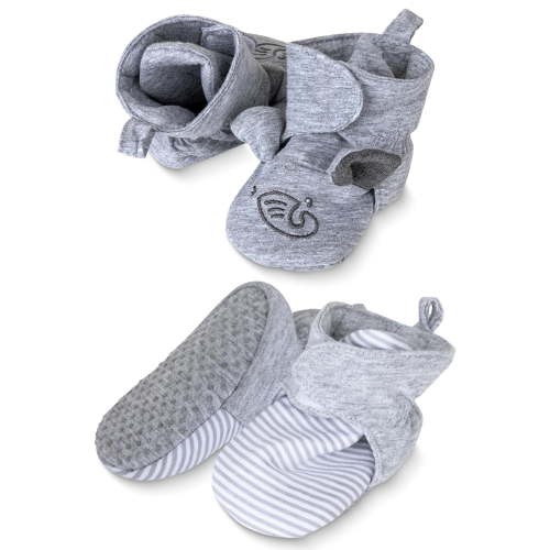 Rising Star Baby Boy Shoes, Slip-Resistant Bootie, Flat Heel, Round Toe, Gray, 3-6M