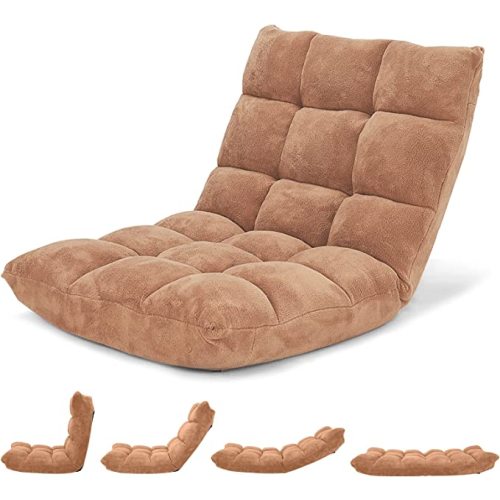 Giantex Folding Floor Chair with Back Support, 14 Adjustable Position, Padded Sleeper Bed, Couch Recliner, Gaming Floor Chairs for Adults, Meditation, Living Room (TAN)