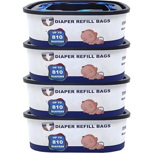 Square Diaper Refill Bags Compatible with Genie Diaper Compact and Select Pails,Hold up to 810 Newborn Sized Diapers Per Refill,4 Pack
