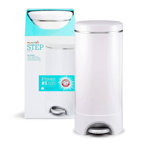 Munchkin® STEP™ Diaper Pail Powered by Arm & Hammer, #1 in Odor Control, Award-Winning, Includes 1 Snap, Seal & Toss™ Bag, 1 Starter Refill Ring, and 1 PUCK™ Baking Soda Cartridge