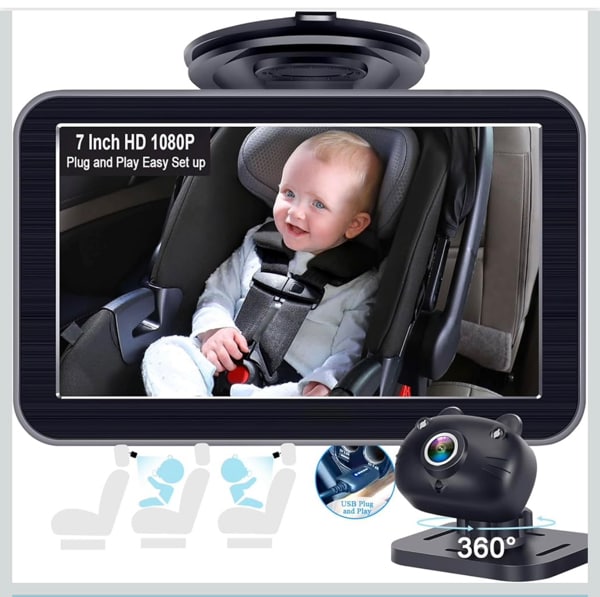 DoHonest Baby Car Camera 7-Inch: USB Plug and Play Easy Setup 360 Degree Rotating Backseat Camera Two Kids HD 1080P Rear Facing Car Seat Cameras Clear Night Vision -V9