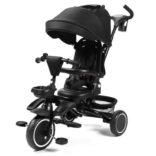 AILEEKISS 8-in-1 Kids Tricycle with Parental Bar, Folding Ride Trike for Child 1-6 Years, Black