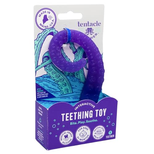 Tentacle Teether Baby Teething Toy, USA Made Infant Teether Toy, Medical Grade Silicone Baby Teether, Baby Teething Relief for Babies 0-6 Months 6-12 Months 12-24 Months, Soothes Teething Pain