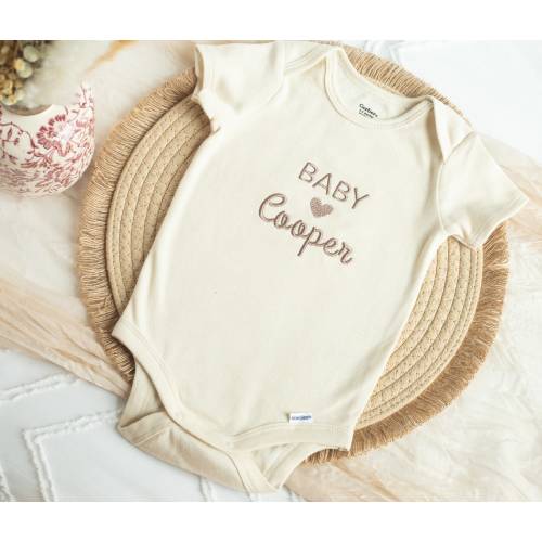 Custom Embroidered Baby Name Onesie® Personalized Gifts for Newborn, Pregnancy Announcement, Embroidered Natural Custom Onesie®, BCC97C X