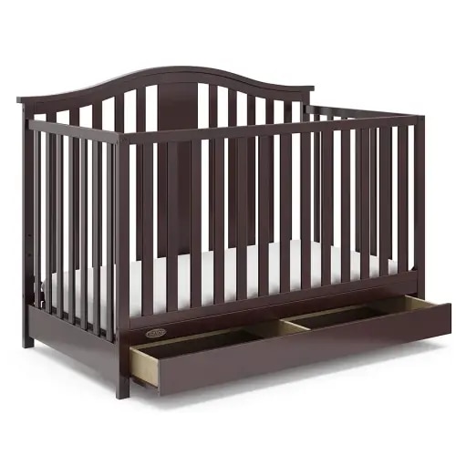 Graco Solano 4-in-1 Convertible Crib with Drawer (Espresso) – GREENGUARD Gold Certified, Crib with Drawer Combo, Includes Full-Size Nursery Storage Drawer, Converts to Toddler Bed and Full-Size Bed