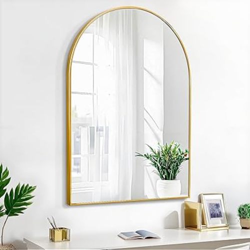 24x36 Arch Mirror Rectangle Full Length Wall Mounted Hanging or Against Wall Metal Frame Dressing Make-up Mirrors for Entryway Bedroom Bathroom Living Room 24 36 inch Gold