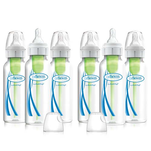 Dr. Brown's Natural Flow Anti-Colic Options+ Narrow Baby Bottle, 8oz/250ml, Slow Flow, 0m+, 6 Pack