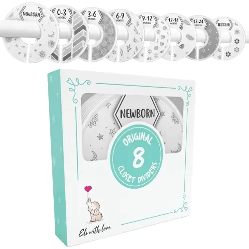 Baby Closet Dividers (Boho) by Eli with Love – Set of 8 Neutral Baby Closet Size Dividers – Ideal Baby Clothes Dividers for Closet – Helps Organize Nursery Closet Hangers by Size/Age
