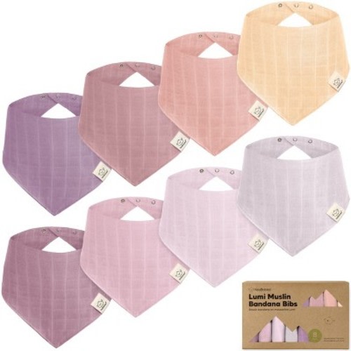 8pk Lumi Muslin Baby Bibs, Bandana Bibs for Baby Boy, Baby Girl, Muslin Drool Bib for Newborn, Toddler, Color: Lavender