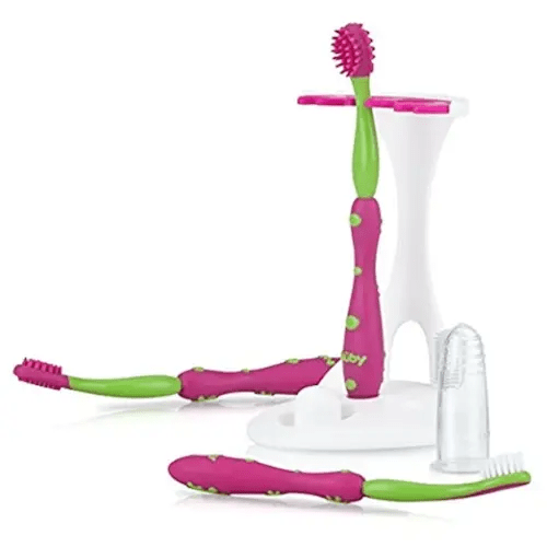 Nuby 4 Stage Oral Care Set System (Pink/Green)