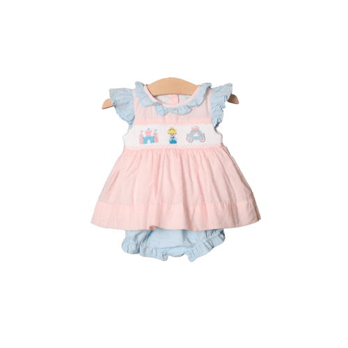 Smocked Princess Castle Swiss Dot Bloomer Set