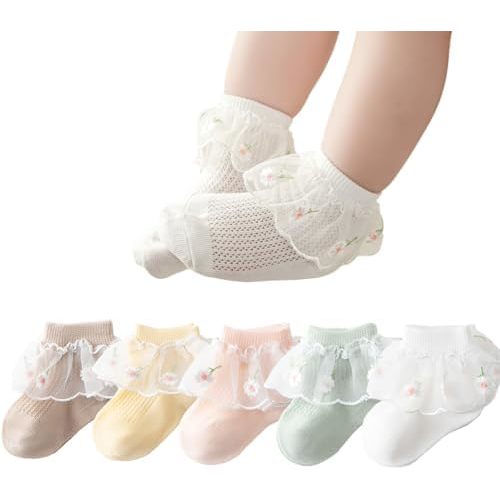 Baby Girls Lace Socks Toddler Frilly Ruffle Ankle Solid Cotton Summer Mesh Dress Socks for Newborn/Infant/0-5T