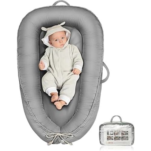 Baby Lounger - Infant Lounger for Newborn 0-24 Months, Pure Cotton Breathable Baby Nest Lounger Cover, Newborn Essentials for Baby Boys & Girls, Co Sleeper Portable Baby Bed for Home and Travel