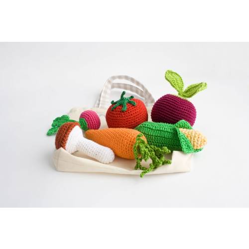 Crochet Vegetables Rattle Baby Toys with Tote Bag, Crochet Play Food Set, 6 12 Months Baby Toys
