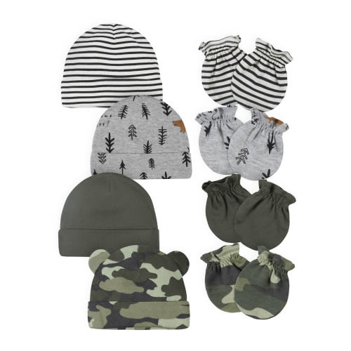Gerber Baby Boys Caps & Mittens Set, 8-Piece