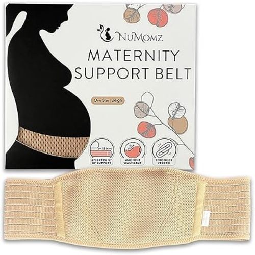 Maternity Belly Bands for Pregnant Women by NuMomz | Fits XS to XXL Sizes | Machine Washable Pregnancy Belly Band | Adjustable & Breathable Support Belt for Hip, Back, & Pelvic Pain Relief (Beige)