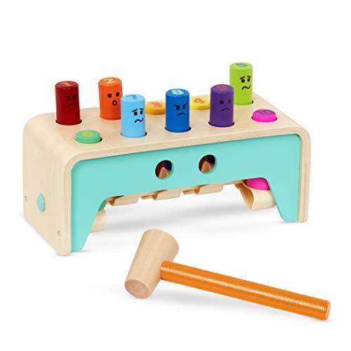 Battat Wooden Hammer Toy For Kids, Toddlers Pounding Bench With Pegs And Mallet Colorful Developmental Toy Pound & Count Bench 1 Year + Pound & Count Bench