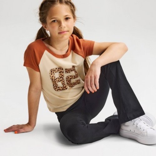 Girls' Flare Leggings - Cat & Jack™ Black S: High Rise, Elastic Waist, Jersey Fabric