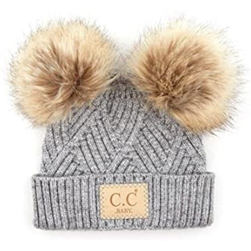Funky Junque Exclusives Baby Infant Beanie Knit Warm Winter Double Pom Pom Skull Cap Hat