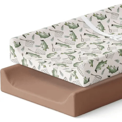 Pobibaby - 2 Pack Premium Changing Pad Cover - Ultra-Soft Jersey Knit, Stylish Ocean Pattern, Safe and Snug for Baby (Gone Fishing)