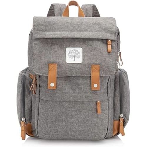 Parker Baby Diaper Backpack - Large Diaper Bag with Insulated Pockets, Stroller Straps and Changing Pad -"Birch Bag" - Gray
