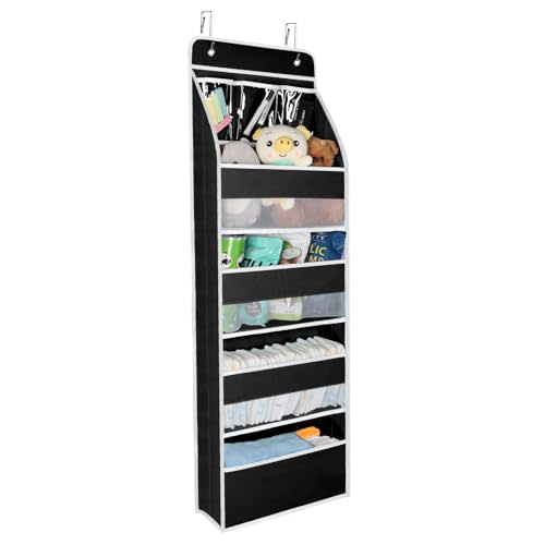 Univivi 5-Shelf Over Door Organizer Baby Door Wall Mount Storage with 3 Small PVC Pockets and 4 Large Pockets Ideal for Baby Stuff, Toiletries and Sundries