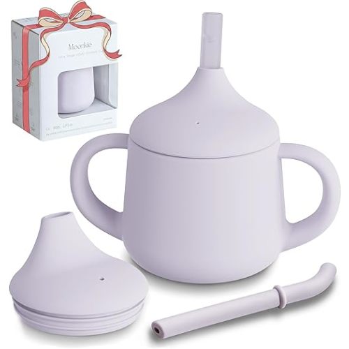 Moonkie Silicone Baby Sippy Cups | 3 Stages Training Cup Straw Cup for Infants Toddlers and Kid | 4 oz 1Pack